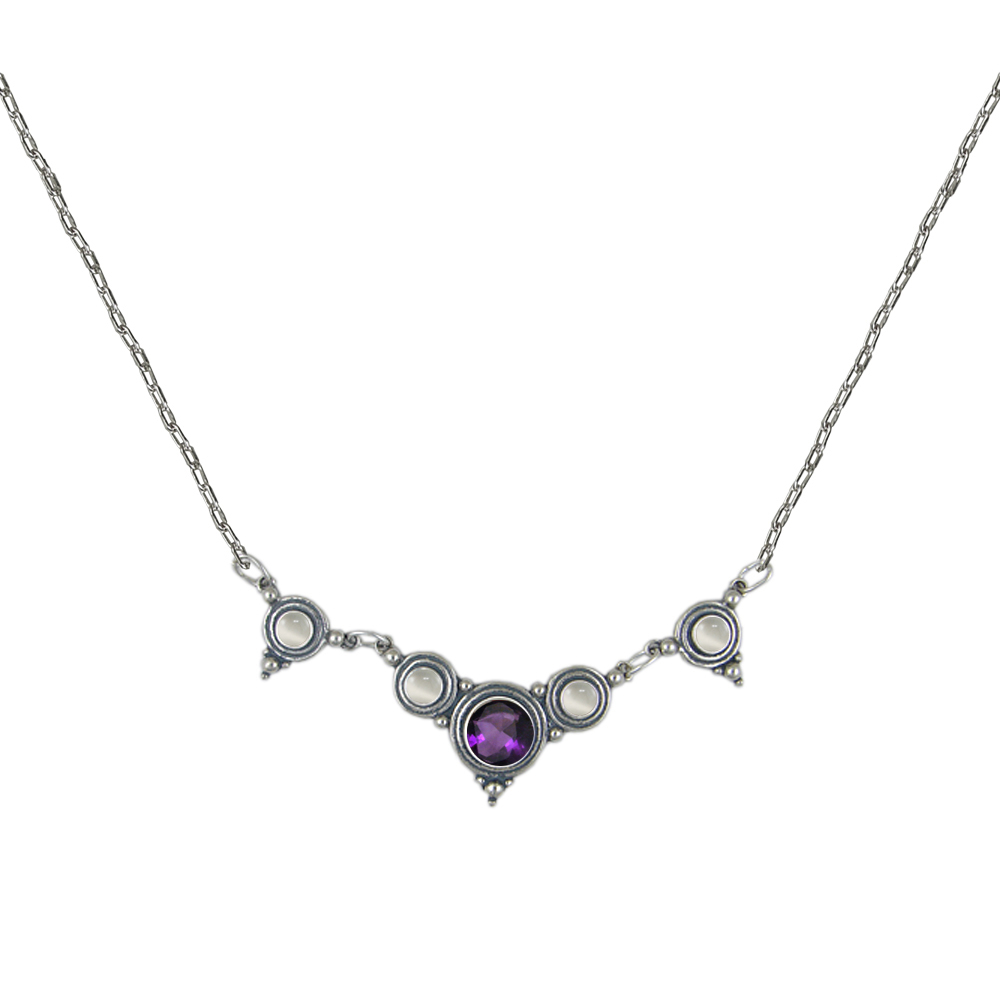 Sterling Silver Gemstone Necklace With Amethyst And White Moonstone